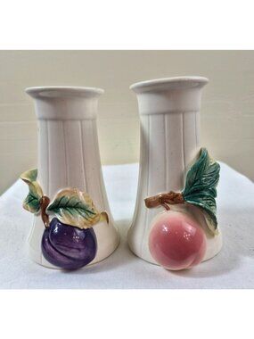 Vintage Royal Copley RCPC Fruit Salt & Pepper Shakers Peach Plum USA Pair